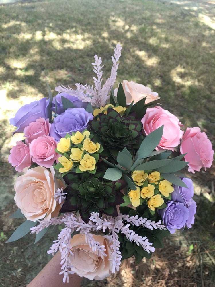succulent paper flowers Pastel and Dipped Succulent Paper Flower Bouquet - Medium Bouquet