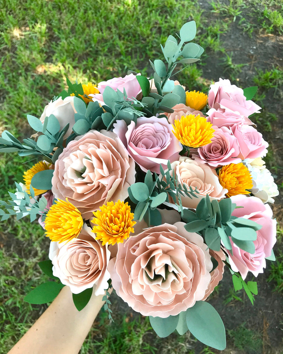 Blush, Pink, and Yellow Paper Bouquet - Large Bouquet - Custom Bouquet –  The Flower Craft Shop