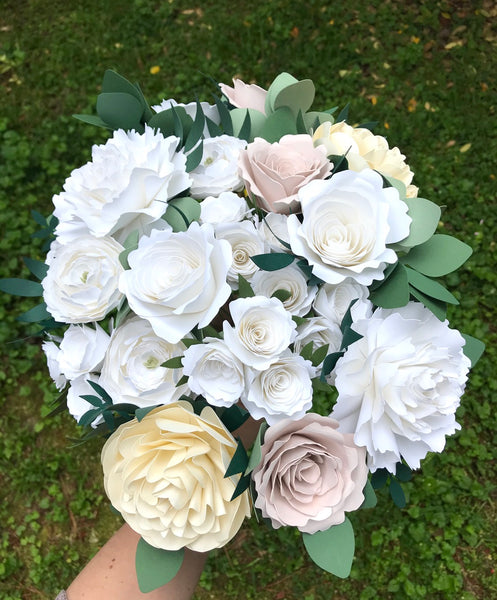 White and Barely Blush Paper Anniversary Bouquet - Large Bouquet - Custom Bouquet