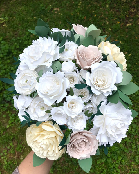 White and Barely Blush Paper Anniversary Bouquet - Large Bouquet - Custom Bouquet