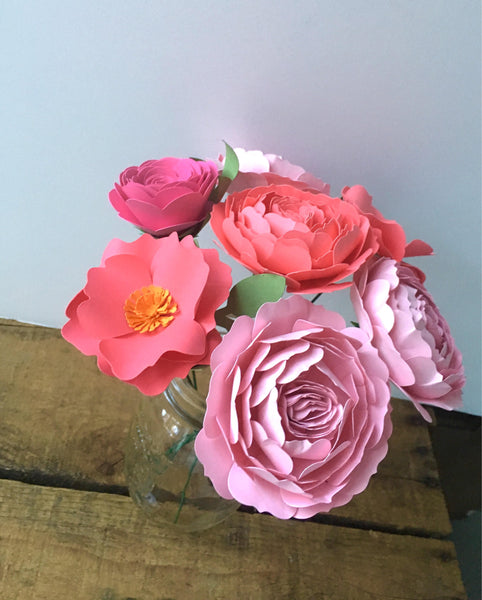Pink and Coral Paper Bouquet, First Anniversary - Small Bouquet