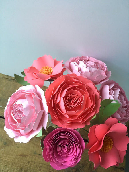 Pink and Coral Paper Bouquet, First Anniversary - Small Bouquet