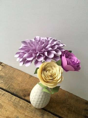 Lavender and Cream Dahlia and Rose Paper Bouquet - Small Bouquet