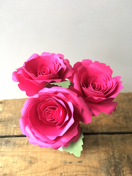 Fuchsia Paper Roses - Pick a Color - Small Bouquet - Medium Bouquet - Large Bouquet