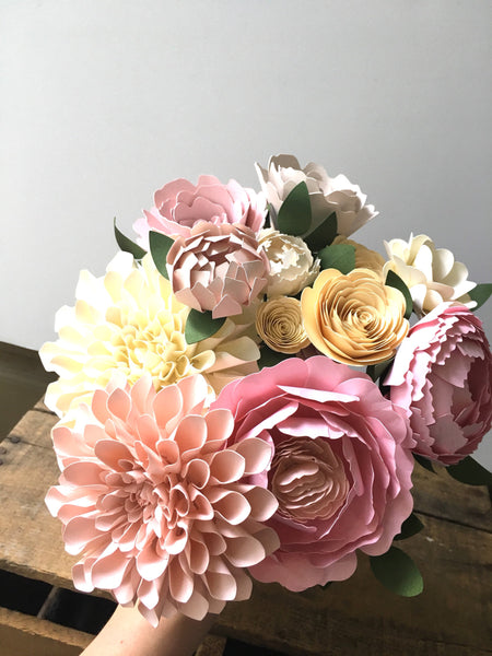 Light Pink and Cream Paper Flower Bouquet - Medium Bouquet - Custom Bouquet