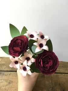 Marsala and Blush Paper Flower Arrangement - Small Bouquet - Custom Bouquet