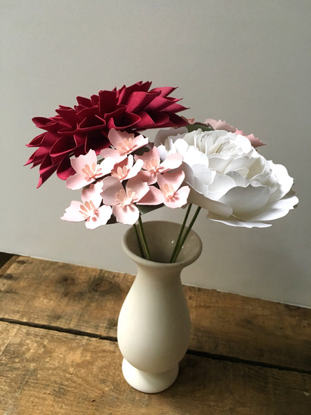 Raspberry and Pink Paper Flower Arrangement - Small Bouquet