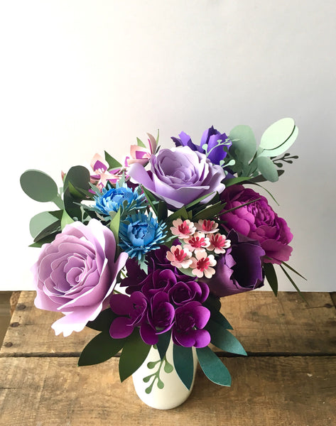 Purple, Lavender, Blue, and Lilac Paper Flower Arrangement - Medium Bouquet - Custom Bouquet
