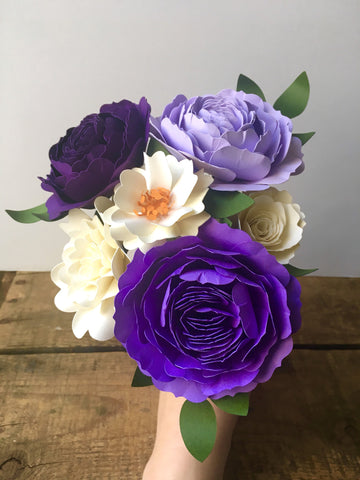 Purple and Cream Paper Flower Arrangement - Small Bouquet
