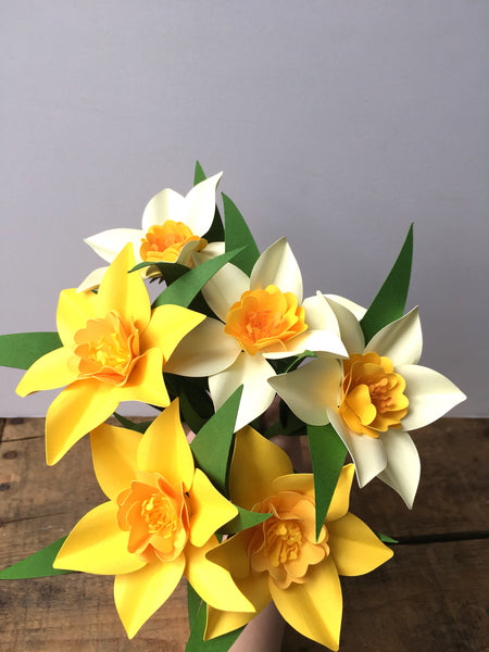 Yellow and Light Yellow Paper Daffodils - Small Bouquet - Medium Bouquet - Large Bouquet