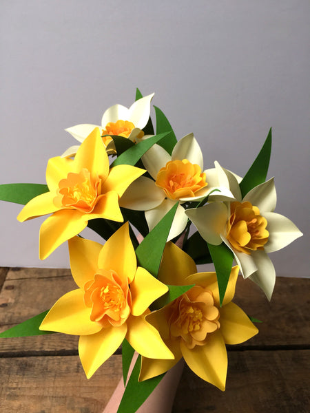 Yellow and Light Yellow Paper Daffodils - Small Bouquet - Medium Bouquet - Large Bouquet