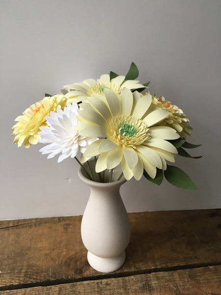 Pale Yellow and White Paper Flower Arrangement - Small Bouquet - Custom Bouquet