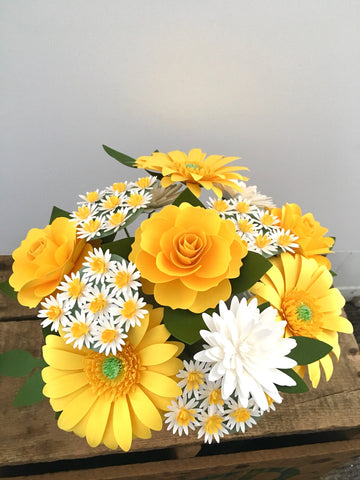 Lemon Yellow and White Daisy Paper Bouquet - Medium Bouquet - Custom Bouquet