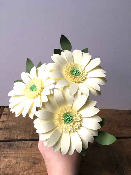 Light Yellow Paper Gerbera Daisies - Small Bouquet - Medium Bouquet - Large Bouquet