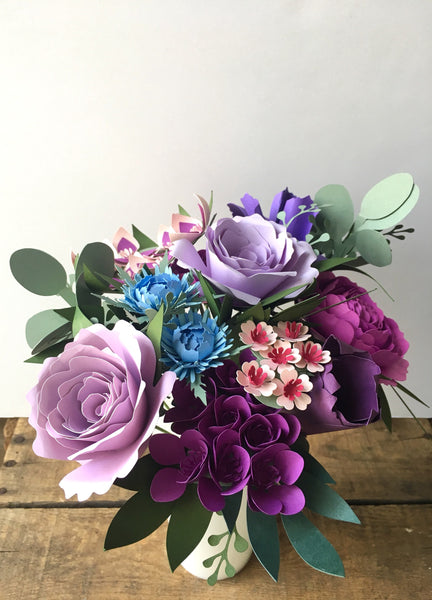 Purple, Lavender, Blue, and Lilac Paper Flower Arrangement - Medium Bouquet - Custom Bouquet