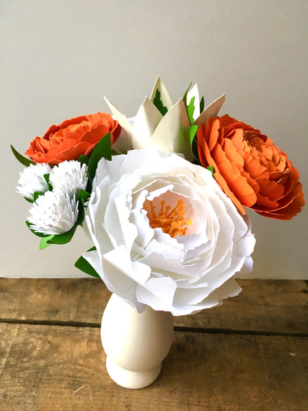 Orange Citrus and White Paper Flower Bouquet - Small Bouquet - Medium Bouquet