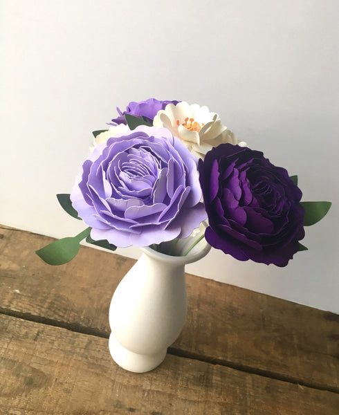 Purple and Cream Paper Flower Arrangement - Small Bouquet