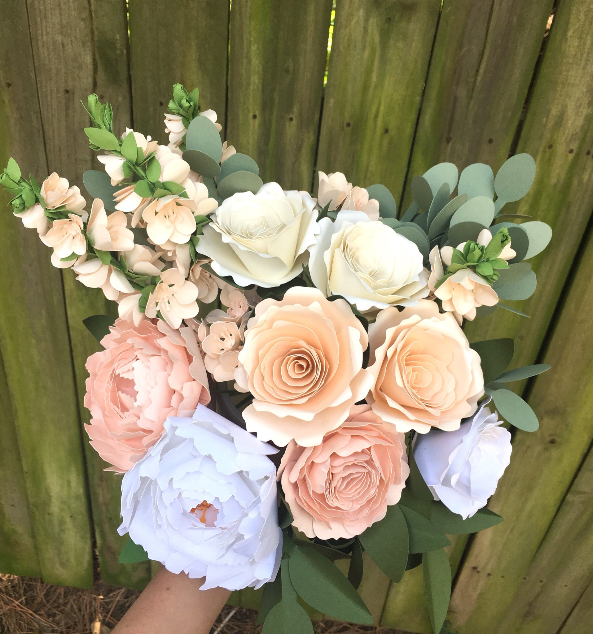 Peach, Blush, Cream, and White Paper Flower Bouquet - Large Bouquet - Custom Bouquet