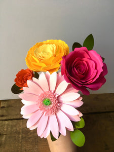Fuchsia, Yellow, Orange, and Pink Paper Bouquet - Small Bouquet
