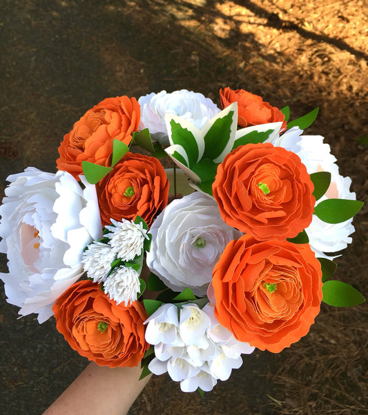 Orange Citrus and White Paper Flower Bouquet - Medium Bouquet - Large Bouquet - Custom Bouquet