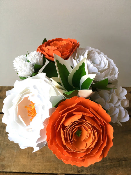 Orange Citrus and White Paper Flower Bouquet - Small Bouquet - Medium Bouquet