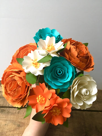 Orange Citrus and White Paper Flower Bouquet - Small Bouquet - Medium – The  Flower Craft Shop