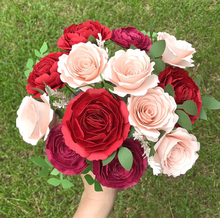 Red, Raspberry, and Blush Paper Flower Bouquet - Large Bouquet - Medium Bouquet - Custom Bouquet