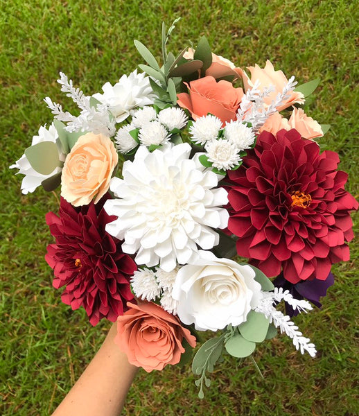 White, Maroon, Purple, and Peach Paper Flower Bouquet - Large Bouquet - Custom Bouquet