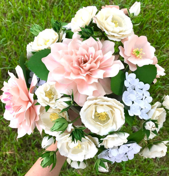 Pink, Cream, and White Paper Flowers - Large Bouquet - Custom Bouquet