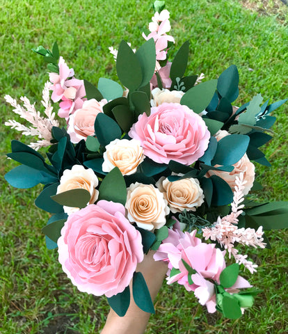 Pink, Barely Peach, and Blush Paper Flower Bouquet - Large Bouquet - Custom Bouquet