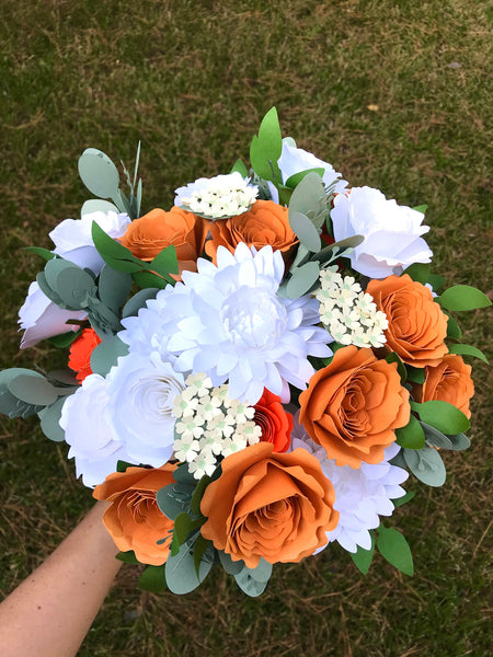 Orange and White Paper Flower Bouquet - Large Bouquet - Custom Bouquet