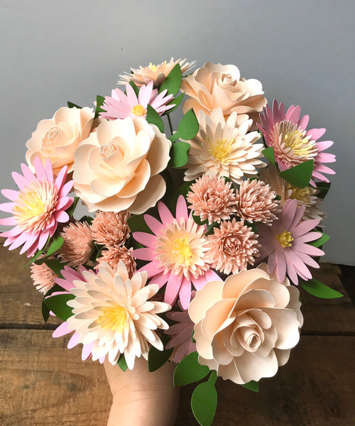 Barely Peach, Soft Pink Paper Flower Bouquet - Medium Bouquet
