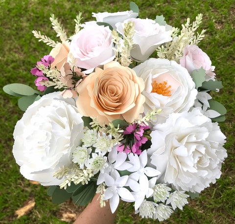 White Peony and Astilbe Paper Flower Bouquet - Large Bouquet - Custom Bouquet