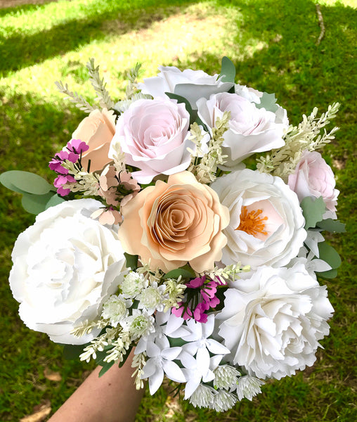White Peony and Astilbe Paper Flower Bouquet - Large Bouquet - Custom Bouquet