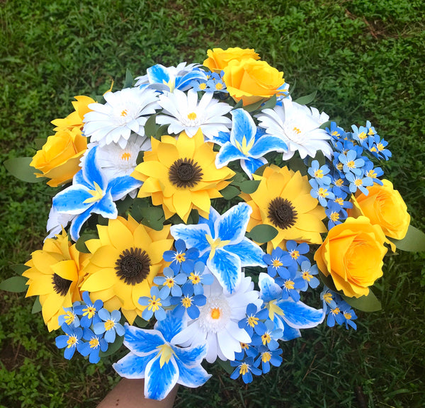 Yellow and Blue Paper Flower Bouquet - Large Bouquet - Custom Bouquet